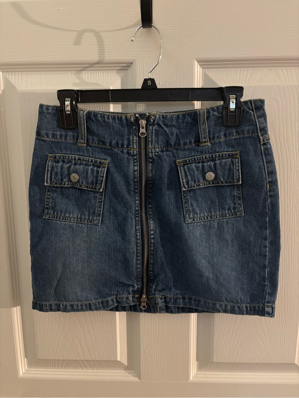No Boundaries Dark Blue Denim Mini Skirt with Front Zip